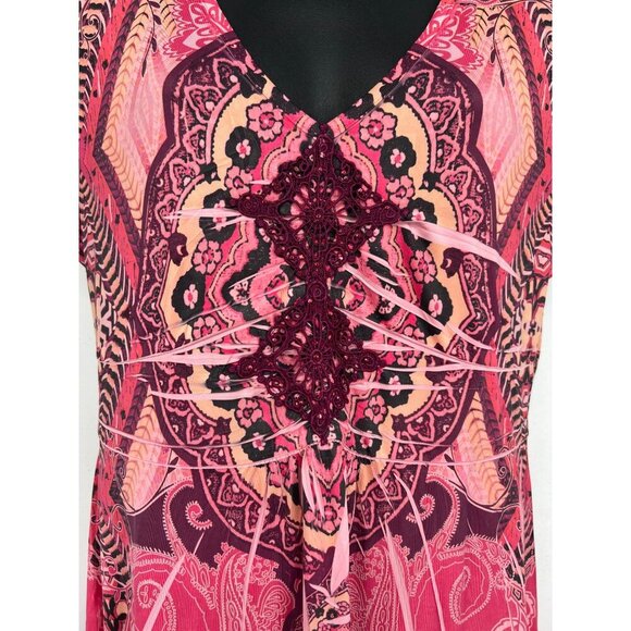 Style Co Dress Women Size Large L Maxi Pink V-Neck Maldives Ehnic Sunsets New - Picture 3 of 9